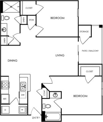 the floor plan for a two bedroom apartment at The Landon