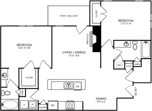 the floor plan for a two bedroom apartment at The Landon