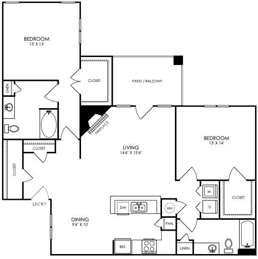 floor plan image of the two bedroom apartment at The Landon