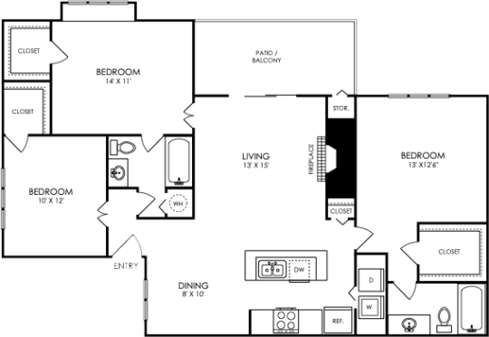 floor plan image of the two bedroom apartment at The Landon
